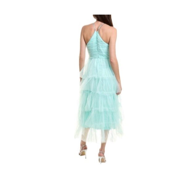 Likely Tulle Halter Midi Dress With Tiered Ruffle Layers & Ruched Womens Size 6 - Picture 2 of 9